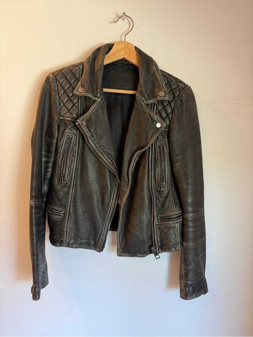 AllSaints Black Quilted Leather Moto Jacket